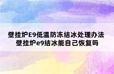 壁挂炉E9低温防冻结冰处理办法 壁挂炉e9结冰能自己恢复吗